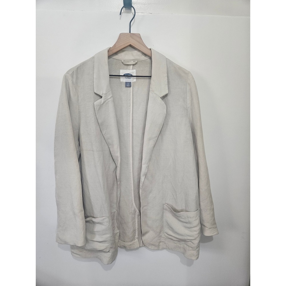 Old Navy Womens Linen Blend Open Front Blazer‎ Oatmeal Beige Large RN54023